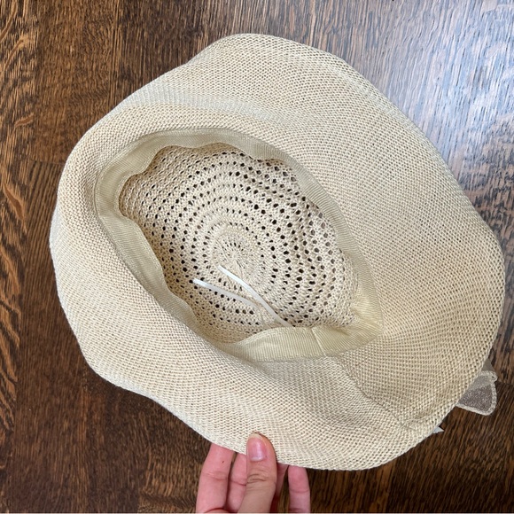 Vintage Beach Crochet Woven Beige Bow Floppy Hat Women’s Adult Size Feminine - Picture 16 of 16